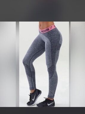 Gymshark Charcoal Leggings with Pink Trim